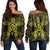 Hawaii Turtle Fixed Yellow Women's Off Shoulder Sweater AH Black - Polynesian Pride