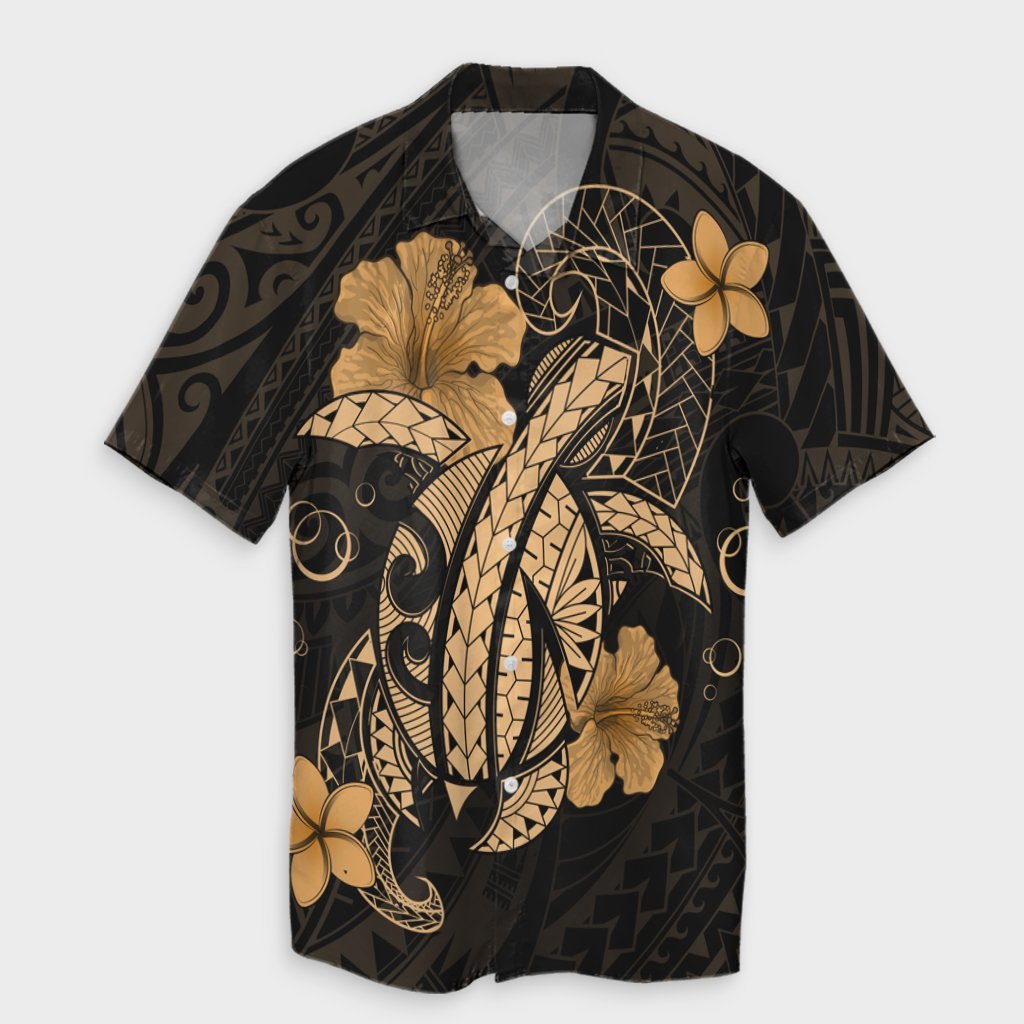 Hawaii Turtle Flower Polynesian Hawaiian Shirt - Gold - AH Unisex Black - Polynesian Pride