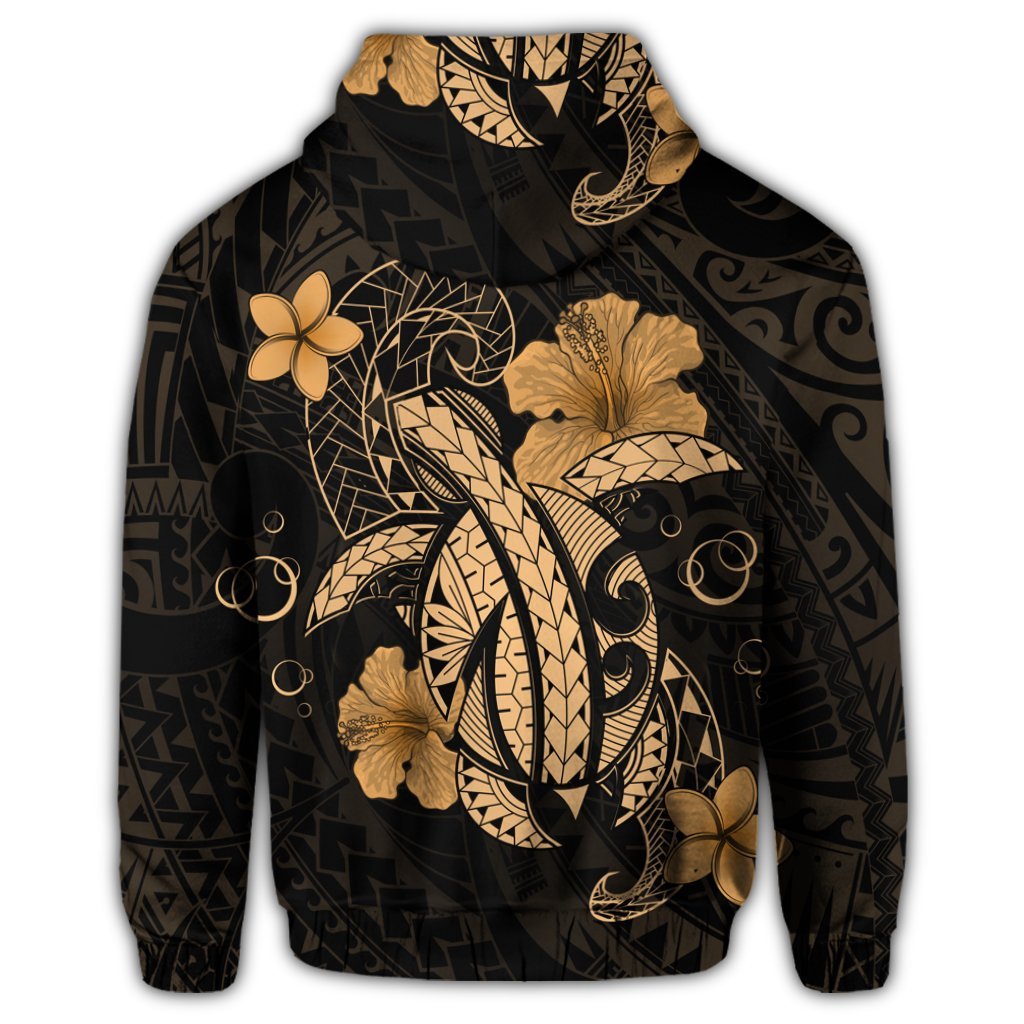 Hawaii Turtle Flower Polynesian Zip Hoodie Gold - Polynesian Pride