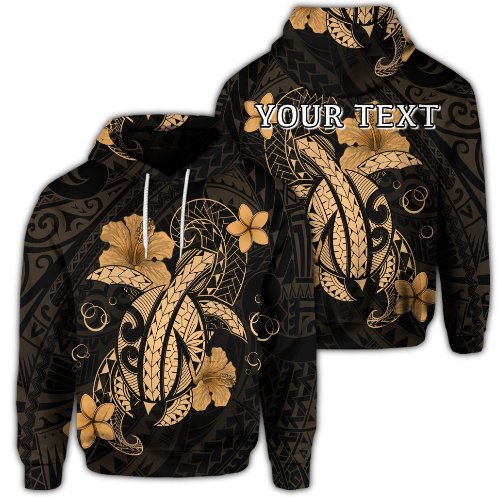 Custom Hawaii Turtle Flower Polynesian Hoodie Gold Unisex Art - Polynesian Pride