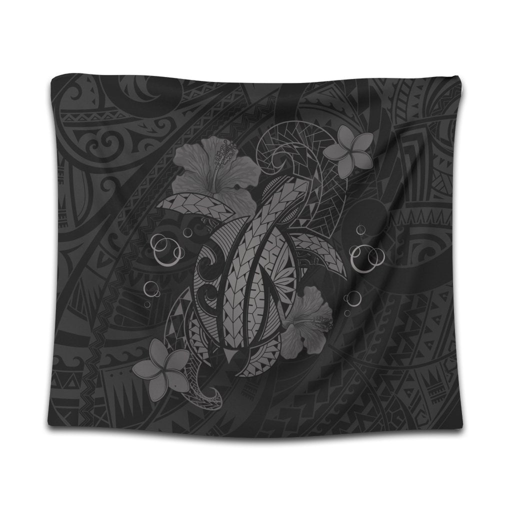 Hawaii Turtle Flower Polynesian Tapestry - Gray - AH Wall Tapestry Black - Polynesian Pride
