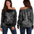 Hawaii Turtle Flower Polynesian Women's Off Shoulder Sweater - Gray - AH Black - Polynesian Pride