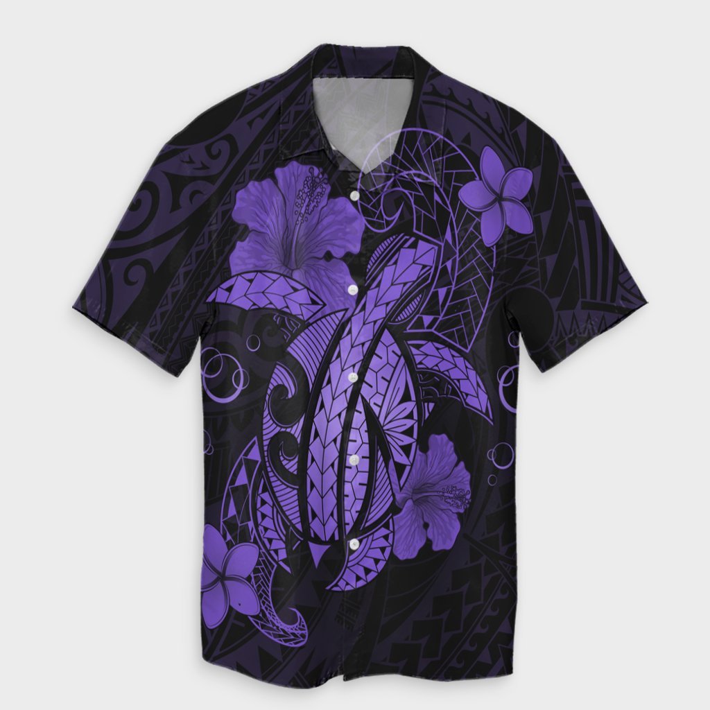 Hawaii Turtle Flower Polynesian Hawaiian Shirt - Purple - AH Unisex Black - Polynesian Pride