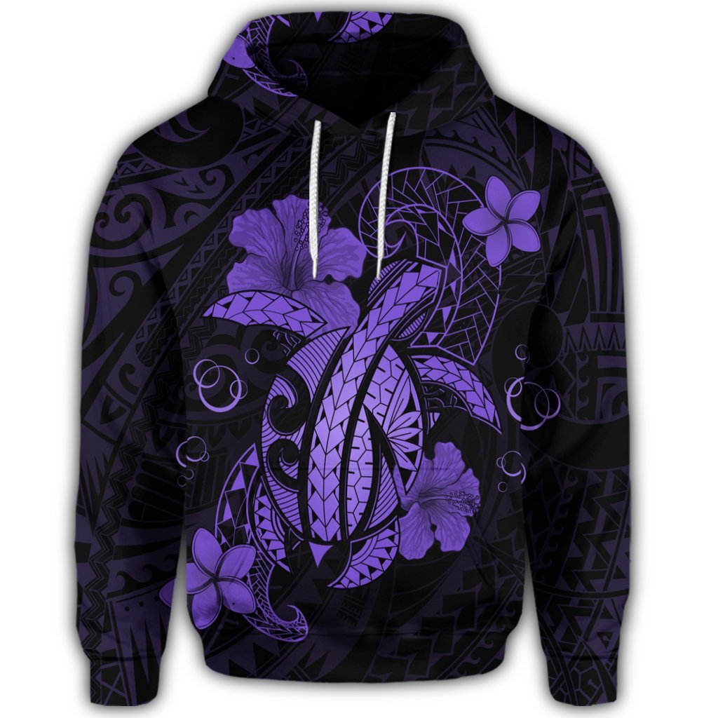Hawaiian Turtle Flower Polynesian Hoodie Purple - Polynesian Pride
