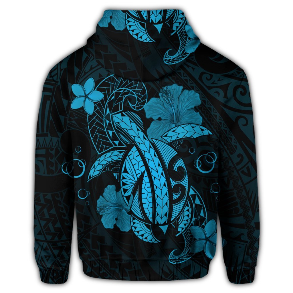 Hawaii Turtle Flower Polynesian Zip Hoodie Turquoise - Polynesian Pride