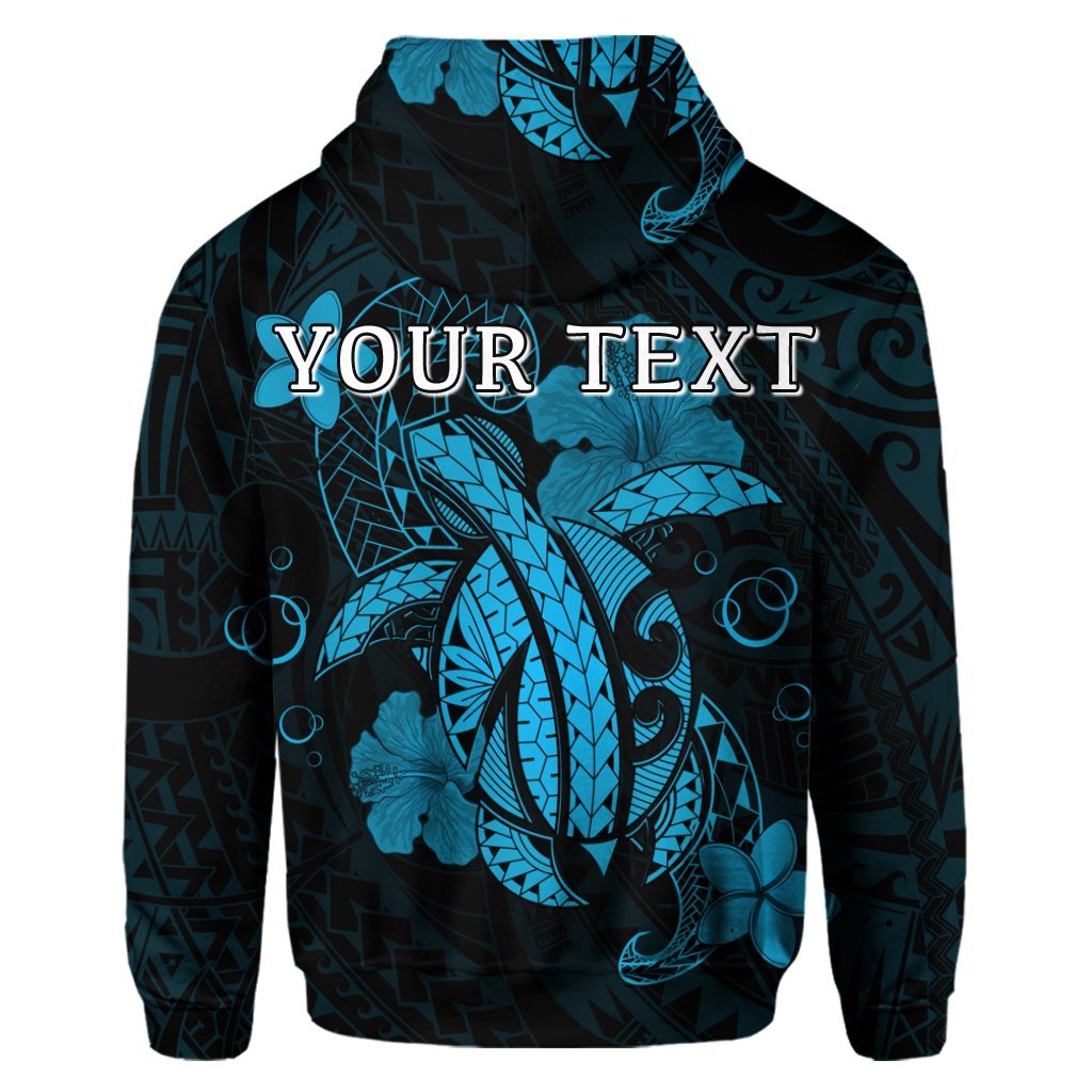 Custom Hawaii Turtle Flower Polynesian Hoodie Turquoise - Polynesian Pride