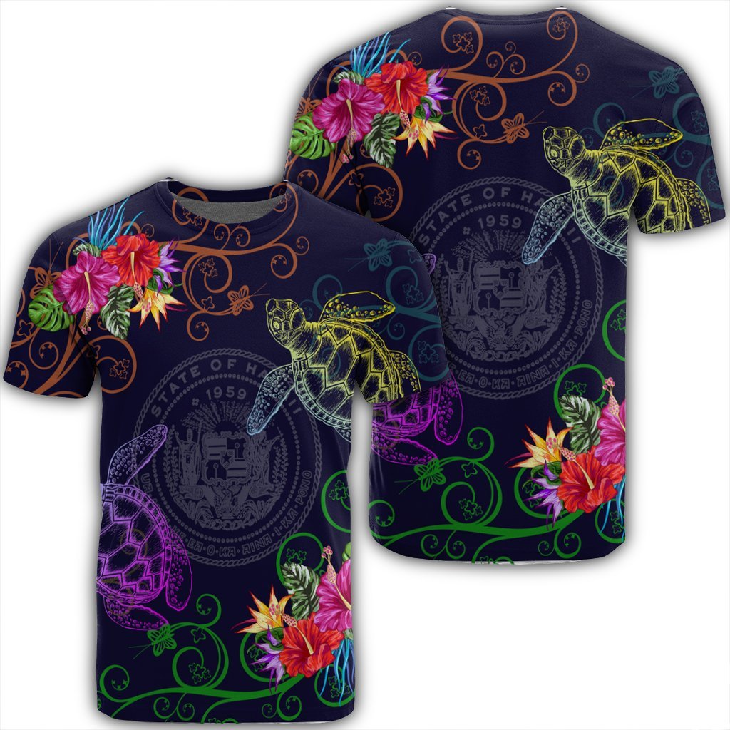 Hawaii Turtle Hibiscus T Shirt Day Style Unisex Black - Polynesian Pride