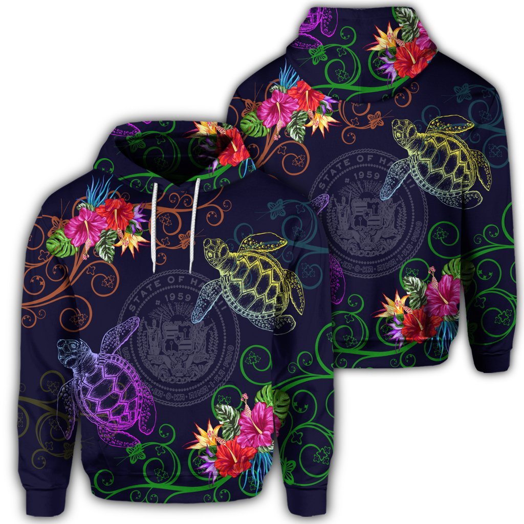 Hawaiian Turtle Hibiscus Hoodie Day Style Unisex Art - Polynesian Pride