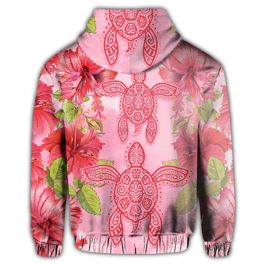 Hawaii Turtle Hibiscus Zip Hoodie Pink Style - Polynesian Pride
