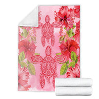 Hawaii Turtle Hibiscus Premium Blankets - Pink Style - AH - Polynesian Pride