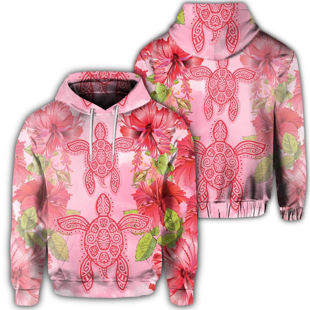 Hawaiian Turtle Hibiscus Hoodie Pink Style Unisex Art - Polynesian Pride