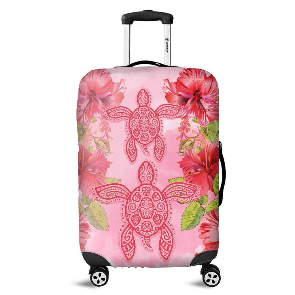 Hawaii Turtle Hibiscus Luggage Covers - Pink Style - AH Black - Polynesian Pride