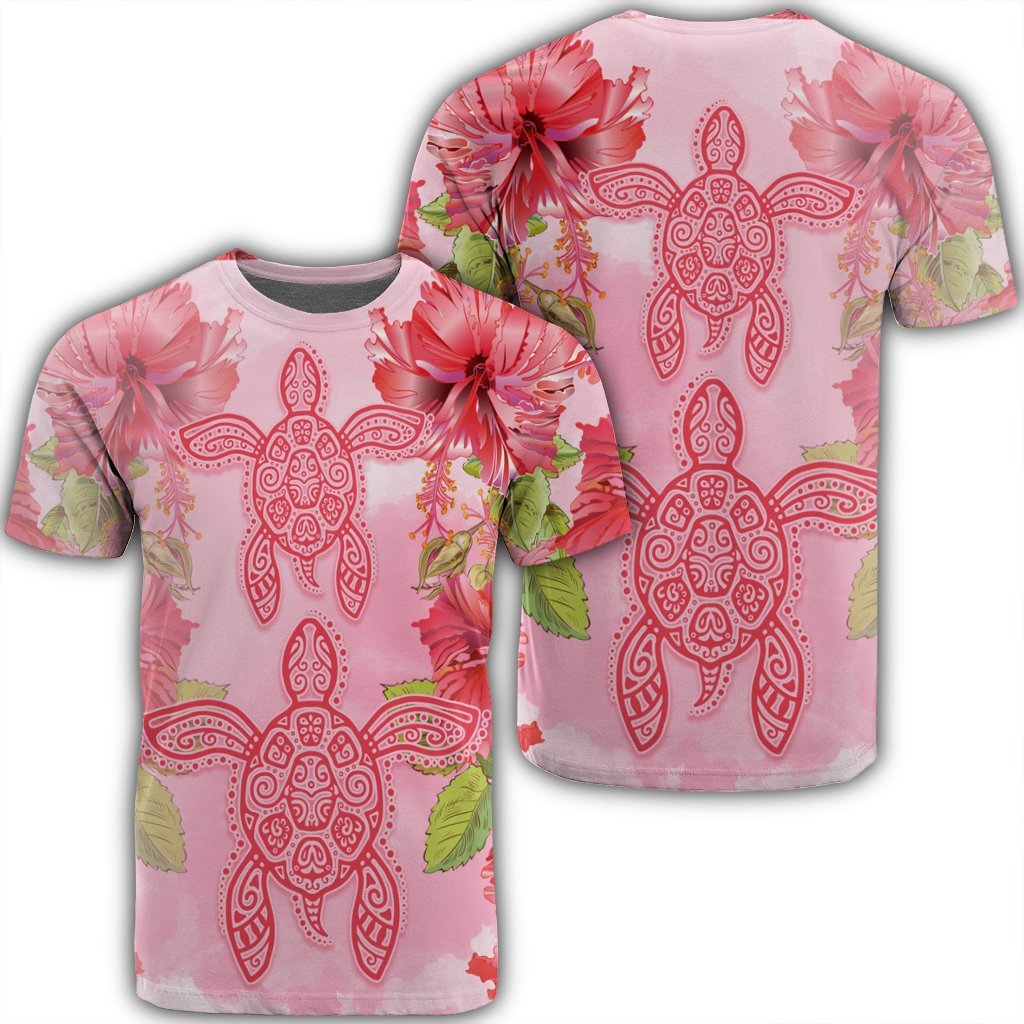 Hawaii Turtle Hibiscus T Shirt Pink Style Unisex Black - Polynesian Pride