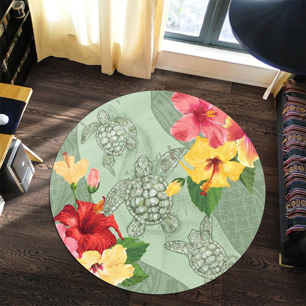 Hawaii Turtle Hibiscus Round Carpet - Tink Style - AH - Polynesian Pride