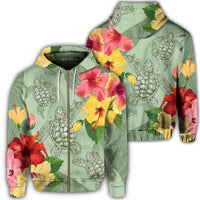Hawaii Turtle Hibiscus Zip Hoodie Tink Style Unisex Art - Polynesian Pride