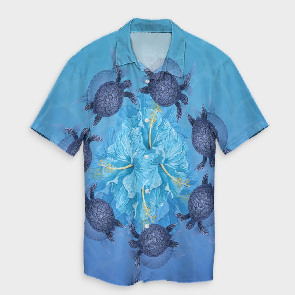 Hawaii Turtle Hibiscus Blue Hawaiian Shirt - AH Unisex Black - Polynesian Pride