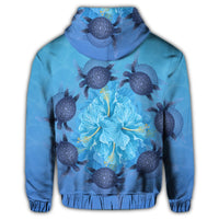 Hawaii Turtle Hibiscus Blue Zip Hoodie - Polynesian Pride