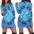 Hawaii Turtle Hibiscus Blue Hoodie Dress - AH Black - Polynesian Pride