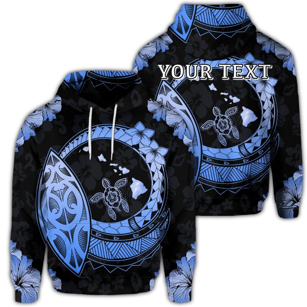 Custom Hawaii Turtle Hibiscus Map Polynesian Hoodie Blue Unisex Art - Polynesian Pride