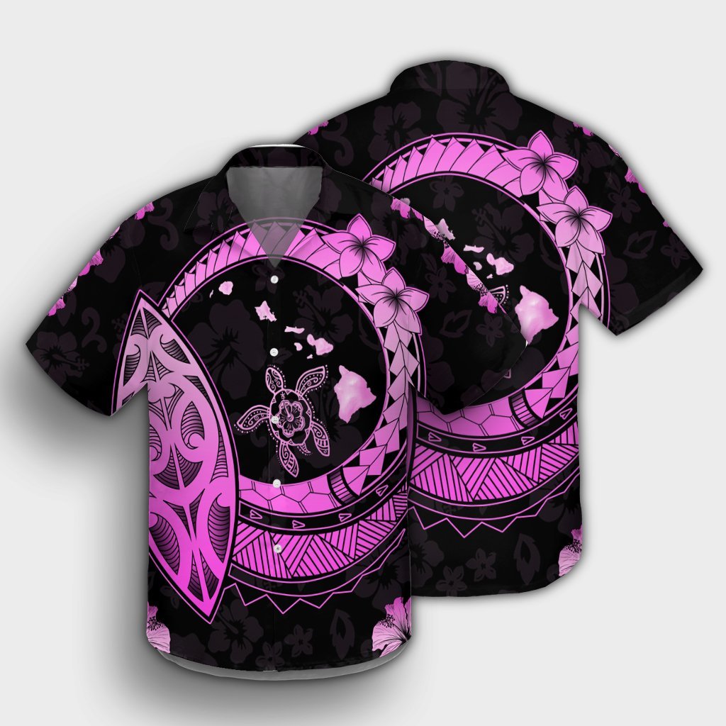 Hawaii Turtle Hibiscus Map Polynesian Hawaiian Shirt Pink - AH - Polynesian Pride