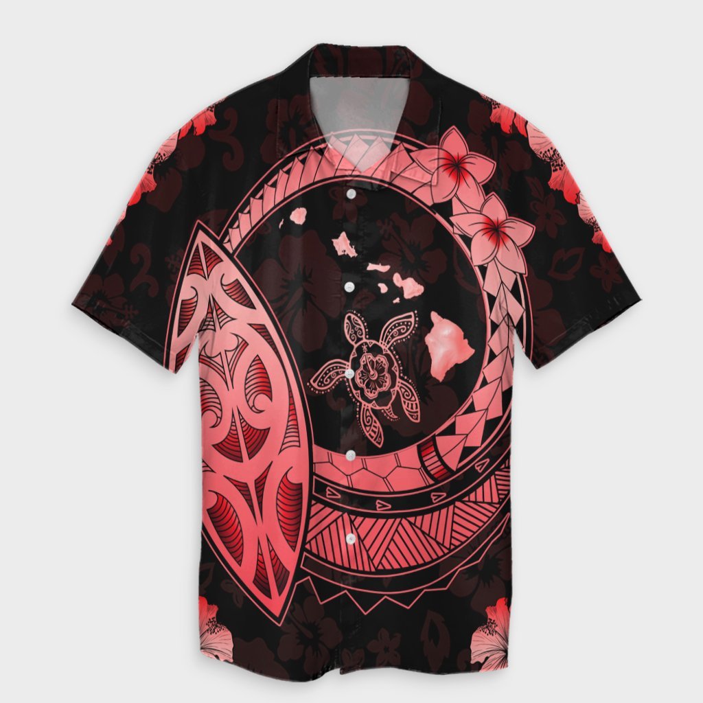 Hawaii Turtle Hibiscus Map Polynesian Hawaiian Shirt Red - AH Unisex Black - Polynesian Pride