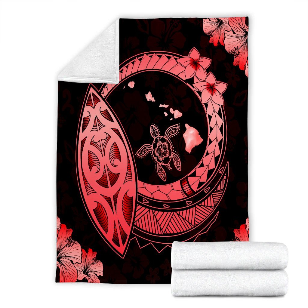 Hawaii Turtle Hibiscus Map Polynesian Premium Blankets Red - AH - Polynesian Pride