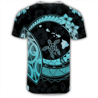 Hawaii Turtle Hibiscus Map Polynesian T Shirt Turquoise - Polynesian Pride