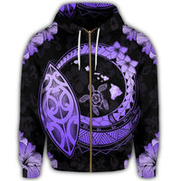 Hawaii Turtle Hibiscus Map Polynesian Zip Hoodie Violet - Polynesian Pride