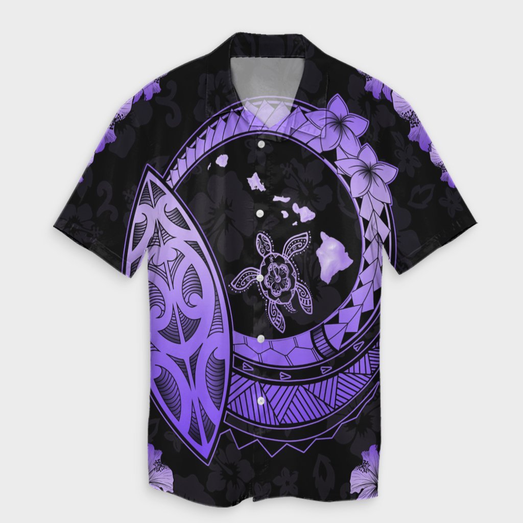 Hawaii Turtle Hibiscus Map Polynesian Hawaiian Shirt Violet - AH Unisex Black - Polynesian Pride