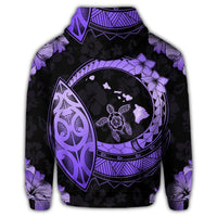 Hawaii Turtle Hibiscus Map Polynesian Zip Hoodie Violet - Polynesian Pride