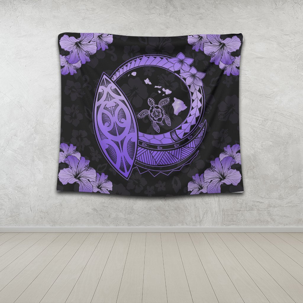 Hawaii Turtle Hibiscus Map Polynesian Tapestry Violet - AH - Polynesian Pride