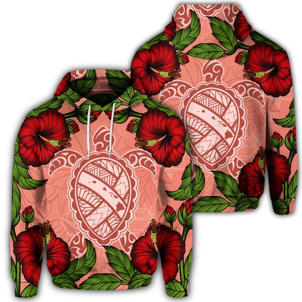 Hawaiian Turtle Hibiscus Pink Hoodie Fide Style Unisex Art - Polynesian Pride