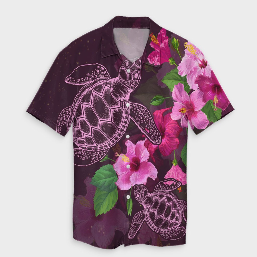 Hawaii Turtle Hibiscus Pink Simple Hawaiian Shirt - AH Unisex Black - Polynesian Pride