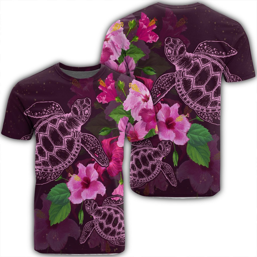 Hawaii Turtle Hibiscus Pink Simple T Shirt Unisex Black - Polynesian Pride