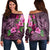 Hawaii Turtle Hibiscus Pink Simple Women's Off Shoulder Sweater - AH Black - Polynesian Pride