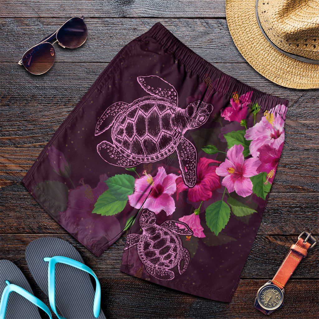 Hawaii Turtle Hibiscus Pink Simple Men's Shorts - AH Art - Polynesian Pride