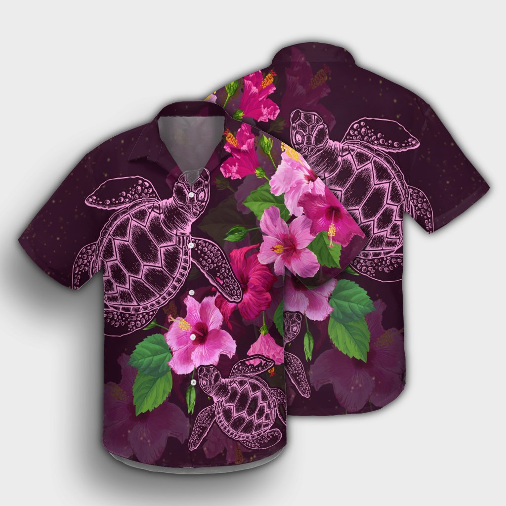 Hawaii Turtle Hibiscus Pink Simple Hawaiian Shirt - AH - Polynesian Pride