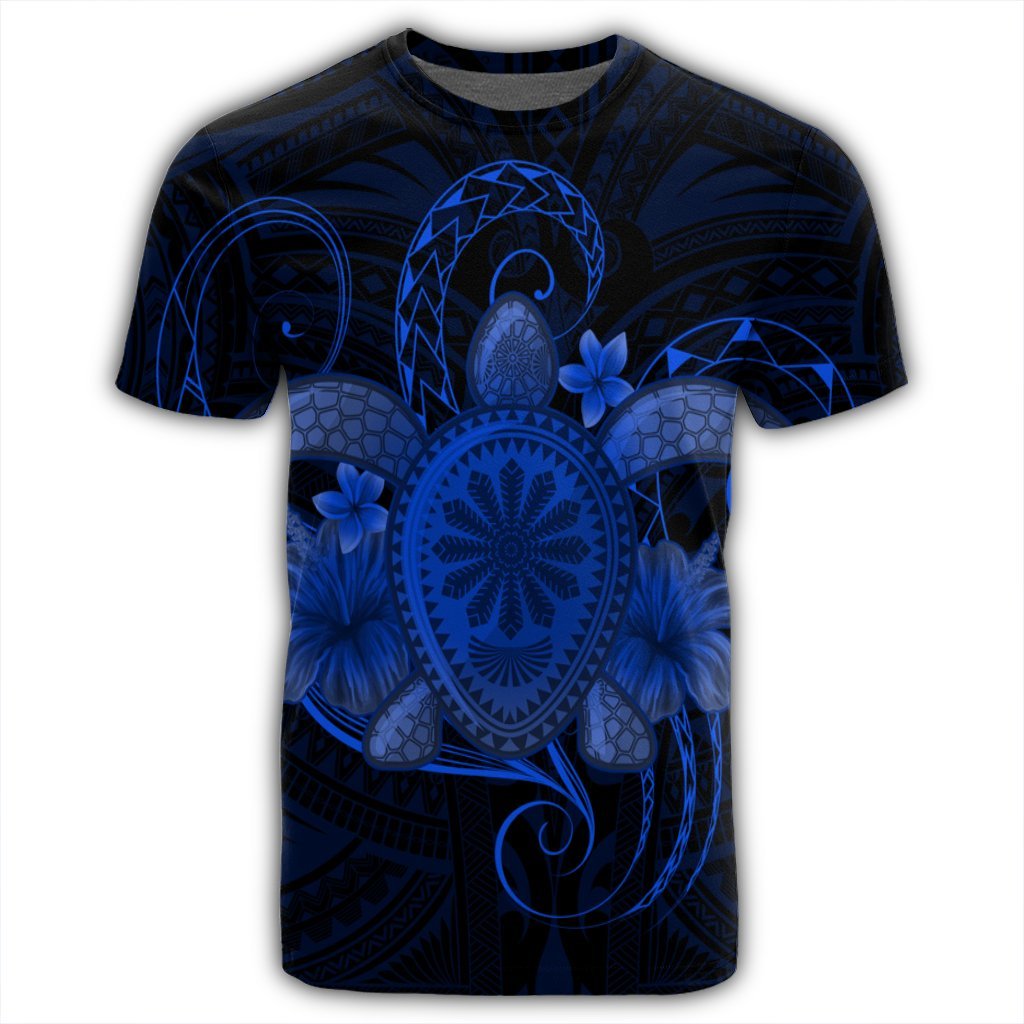 Hawaii Turtle Hibiscus Polynesian T Shirt Full Style Blue - Polynesian Pride
