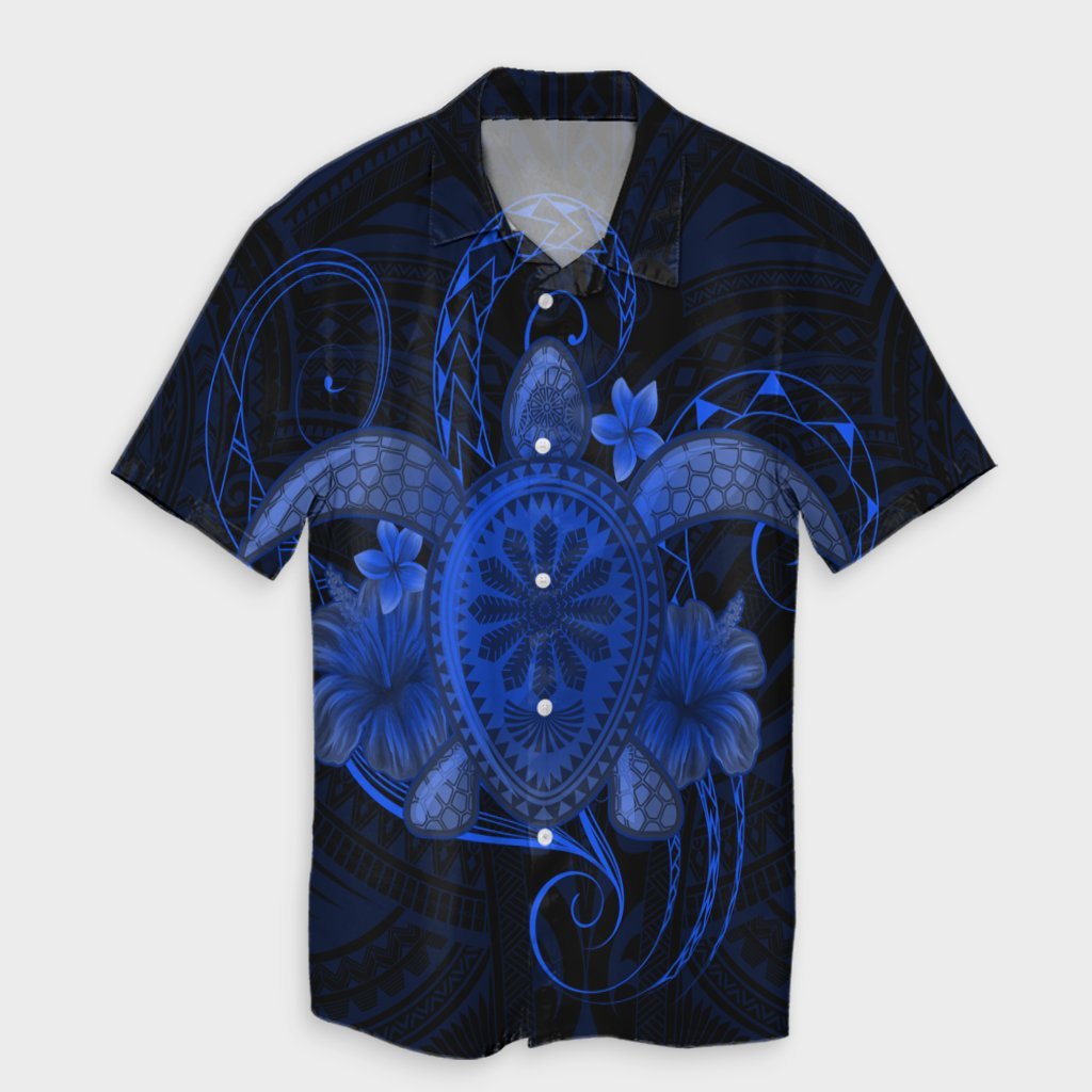 Hawaii Turtle Hibiscus Polynesian Hawaiian Shirt - Full Style - Blue - AH Unisex Black - Polynesian Pride