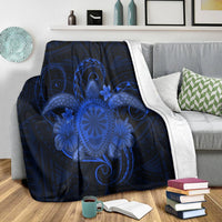 Hawaii Turtle Hibiscus Polynesian Premium Blankets - Full Style - Blue - AH - Polynesian Pride