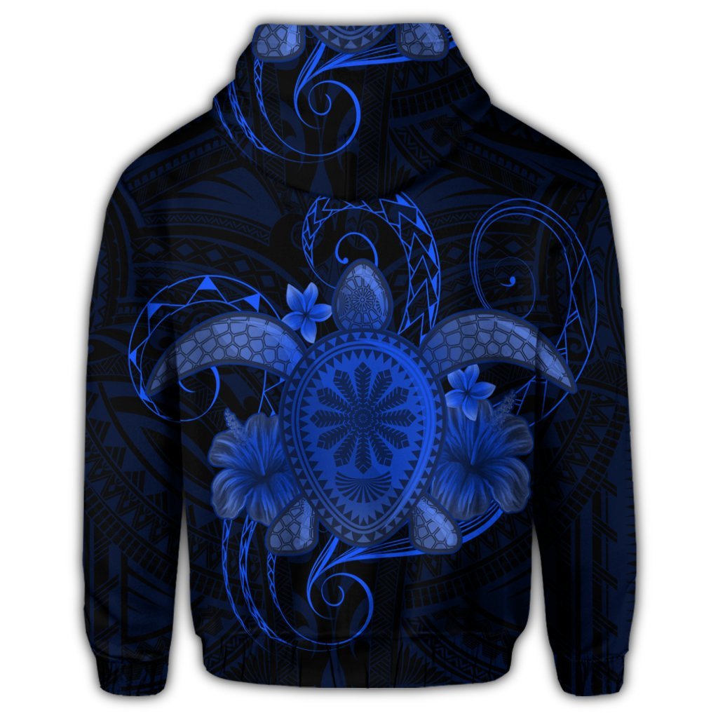 Hawaii Turtle Hibiscus Polynesian Zip Hoodie Full Style Blue - Polynesian Pride