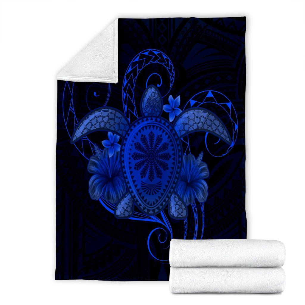 Hawaii Turtle Hibiscus Polynesian Premium Blankets - Full Style - Blue - AH - Polynesian Pride