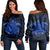 Hawaii Turtle Hibiscus Polynesian Women's Off Shoulder Sweater - Full Style - Blue - AH Black - Polynesian Pride