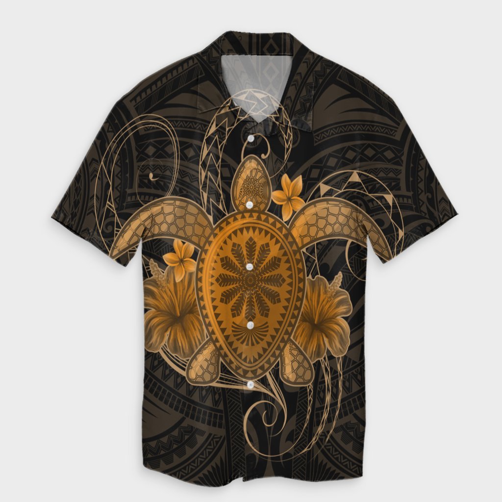 Hawaii Turtle Hibiscus Polynesian Hawaiian Shirt - Full Style - Gold - AH Unisex Black - Polynesian Pride