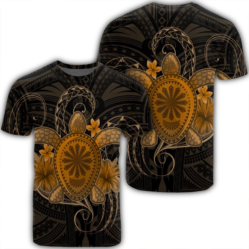 Hawaii Turtle Hibiscus Polynesian T Shirt Full Style Gold Unisex Black - Polynesian Pride