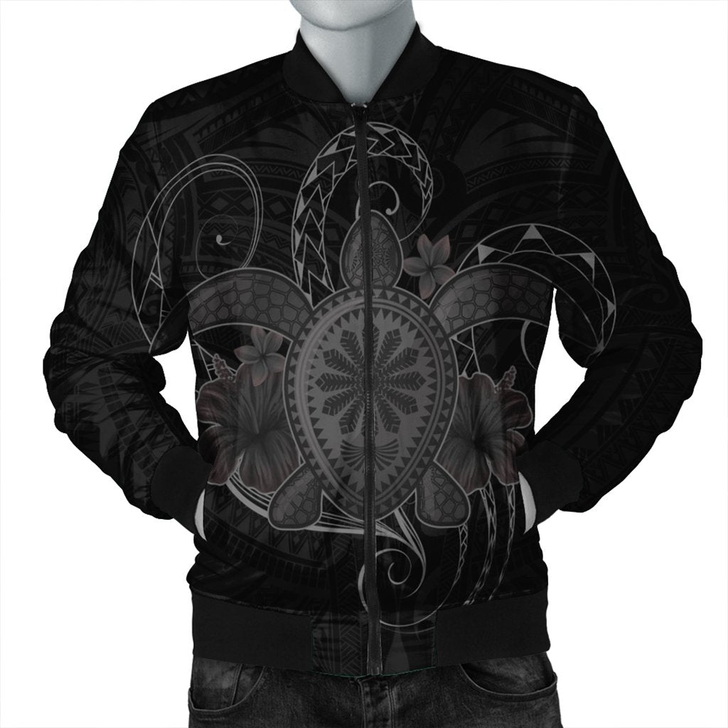 Hawaii Turtle Hibiscus Polynesian Bomber Jacket - Full Style - Gray - AH Black Unisex - Polynesian Pride