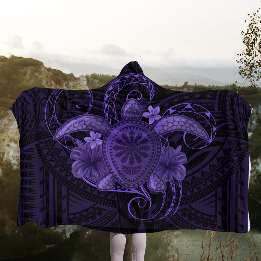 Hawaii Turtle Hibiscus Polynesian Hooded Blanket - Full Style - Purple - AH - Polynesian Pride