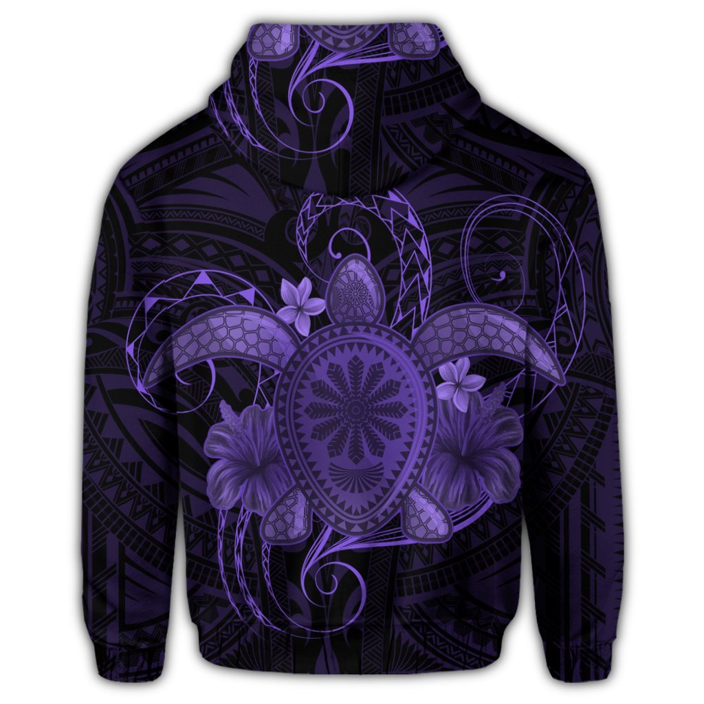 Hawaii Turtle Hibiscus Polynesian Zip Hoodie Full Style Purple - Polynesian Pride