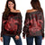 Hawaii Turtle Hibiscus Polynesian Women's Off Shoulder Sweater - Full Style - Red - AH Black - Polynesian Pride