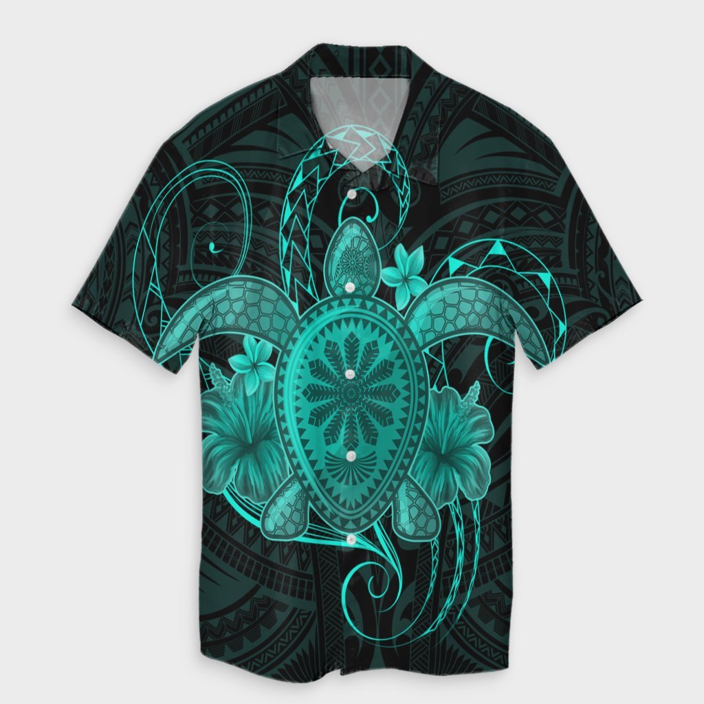 Hawaii Turtle Hibiscus Polynesian Hawaiian Shirt - Full Style - Turquoise - AH Unisex Black - Polynesian Pride